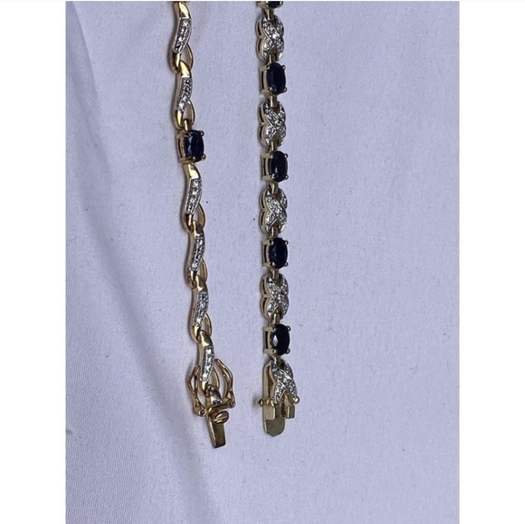 Sterling Gold Vermeil Tennis Bracelet Lot Of 2 Navy Blue Topaz - Picture 3 of 7